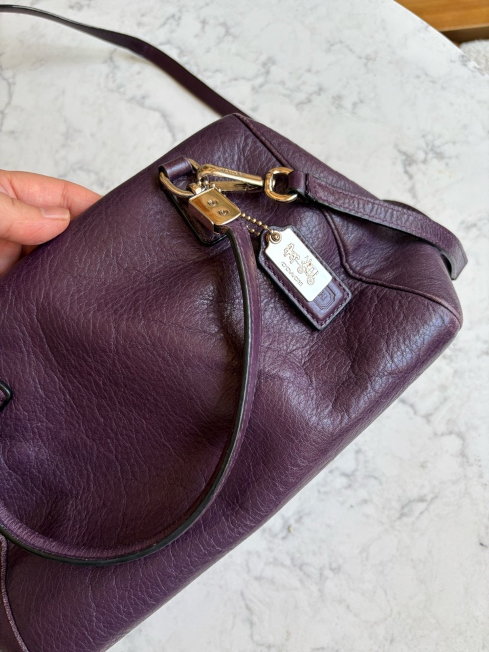 Coach Plum Leather Satchel Handbag - Elegant Purple Shoulder Bag - Picture 3 of 13